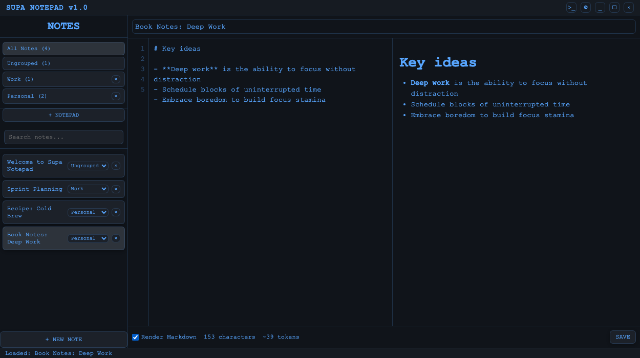 Supa Notepad application screenshot
